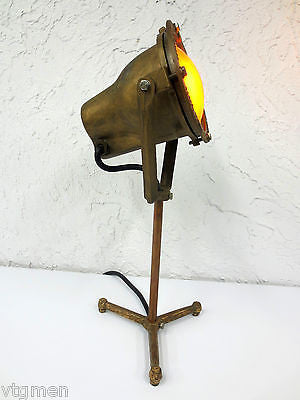 Vintage Tripod Spotlight 7" Diameter, All Bronze Industrial Floor Lamp 150 Watts