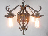 Vintage Masonic Temple 5 Lights Wrought Iron Chandelier 26" Montreal, Fleur Lys