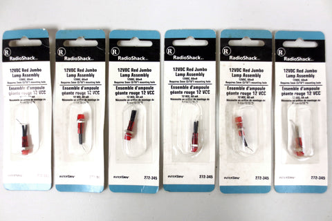 6 RadioShack 12VDC 60mA Red Jumbo Lamp Assembly 272-345, Model Railroad Train