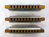 3 Vintage Hohner Marine Band Diatonic Harmonicas A440, A C G Keys, Boxes