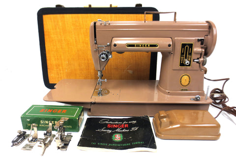 Vintage Singer 301A Industrial Portable Sewing Machine w/ Pedal, Case & Manual
