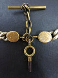 Antique Pocket Watch Brass Fob Chain with No 7 Pocket Watch Key, Ornate, 12"