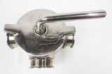 3-Way Stainless Steel Sanitary Valve 3 1/2" Flanges, Gaskets, Disassembles in 3