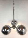Mid Century Chrome Ceiling Light Fixture Chandelier 3 Feet, Atomic Age, 3 Swiveling Chrome Balls, Eames Reggiani Style