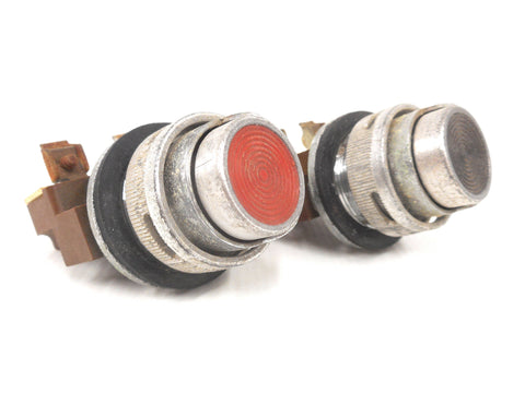 Pair of Vintage Industrial Machinery Buttons Red and Black, Steampunk Project, Bakelite, Aluminum