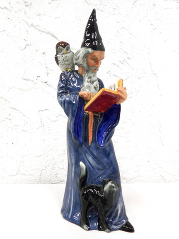 Vintage Limited Edition Royal Doulton Wizard Porcelain Figure 9.75" Hallmarked and Signed HN 2877, England, Black Cat, Allan Maslankowski