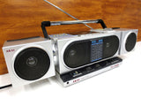 Vintage Futuristic AKAI Boombox 4 Band Cassette Stereo Receiver, Model PJ-R25FU Made in Japan, 2 Detachable Speakers