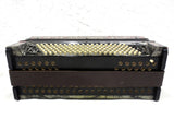Rare Antique Angelo Moressi Italy Piano Accordion, 120 Basses, 41 Notes, Mother of Pearl, Red Flowers, Black and Silver, Leather Straps