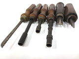 6 Early Antique Machinist Gunsmith & Blacksmith Tools with Wooden Handles, Hexagonal Screwdrivers, Saw, Carvers