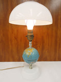 Vintage Mid Century Table Desk Lamp 16" Tall with Metal Earth Globe and Base, White Plastic Dome, Futuristic Design