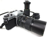 Vintage 1980 Pentax Asahi K1000 with Manual and Prime Lens SMC Pentax-M 1:2 50mm, With Vivitar 70-210mm, Makinon 80-200mm Zoom, Cover
