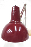 Vintage Mid Century Luxo Drafting Desk Lamp 31" Long Articulated Swing Arm, Dark Red Burgundy, 6 3/4 Diameter