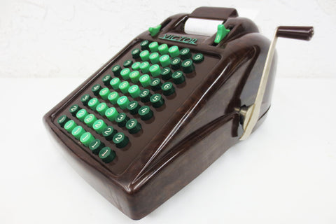 Vintage Art Deco Victor Adding Machine Manual Calculator 54 Green Keys, Bakelite