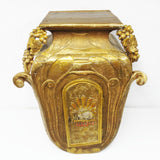 Antique 1880 Rustic Church Tabernacle 33", Carved Tree Trunk, Wine Urn, Lamb