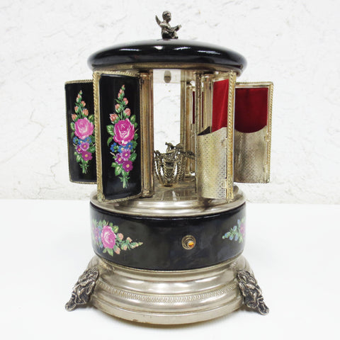 Vintage Reuge Swiss Music Box Lipstick Cigarette Holder, Doors Swivel, Carousel, Cherub, Mandolin