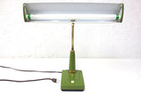 Vintage Mid Century Lmar Gooseneck Hooded Desk Lamp, Green & Gold Metal, Japan