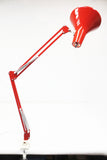 Vintage Mid Century Luxo Drafting Desk Lamp 31" Long Articulated Swing Arm, Bright Red, 6 3/4 Diameter