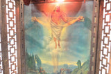 Antique Lighted 3D Jesus On Cross Resurrection 15X17 Ornate Filigree Metal Frame