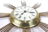 Mid Century Modern Sunburst Starburst Atomic Wall Clock Signed Ingraham 19" dia.