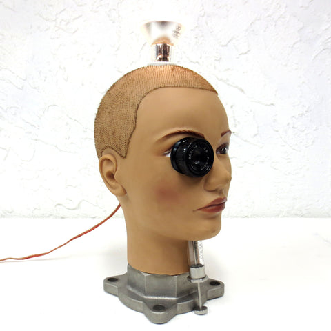 Woman Head Desk Lamp 11", Industrial Syringe, Stainless Tube Base & Latex Head