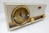 Mid Century 1956 CBS-Columbia Tube Clock Radio Rare Model C231, Gold Details